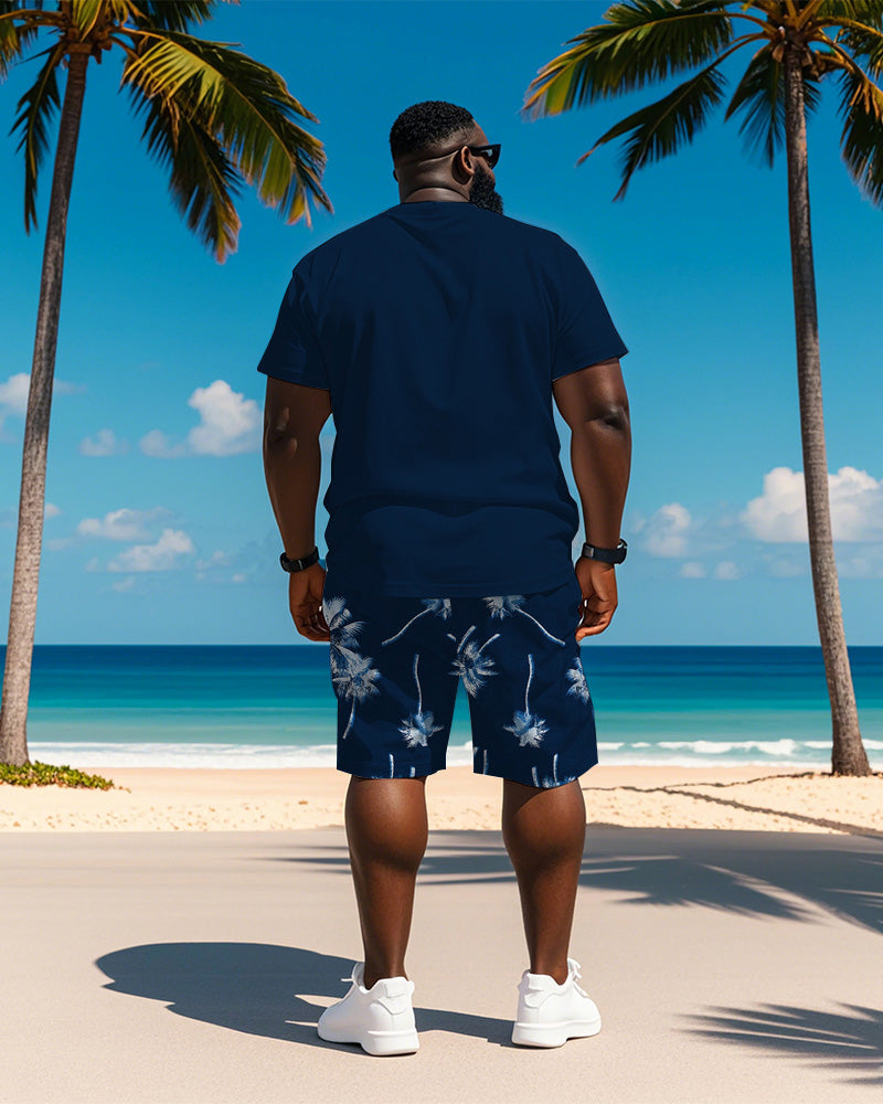 Big & Tall Blue Hawaiian Graphic T-Shirt Shorts Set for big men view 4