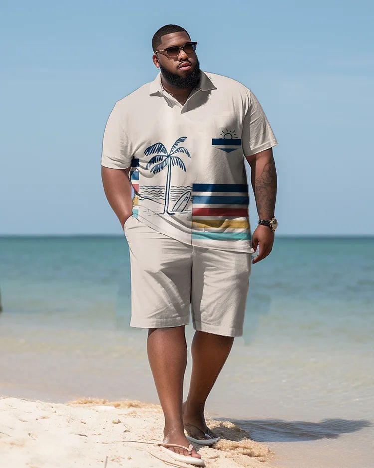 Big & Tall Hawaiian Striped T-Shirt Shorts Set for big men view 1