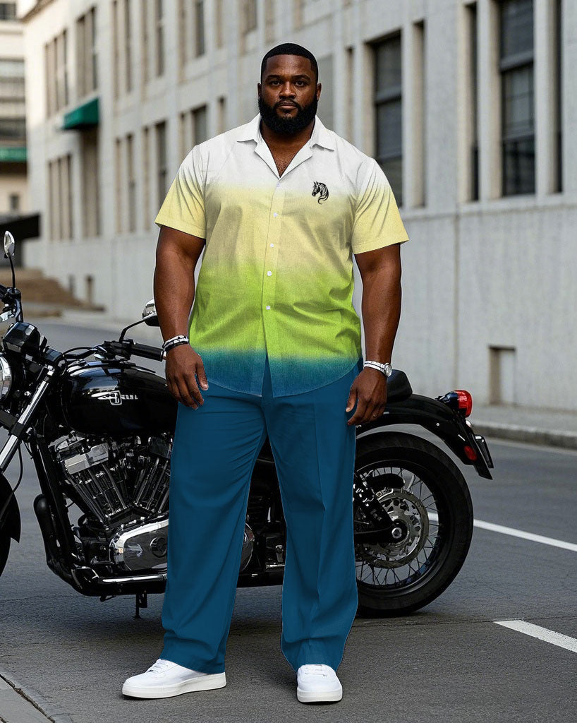 Big & Tall White Blue Gradient T-Shirt Pants Set for big men view 1
