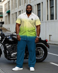 Big & Tall White Blue Gradient T-Shirt Pants Set for big men view 1