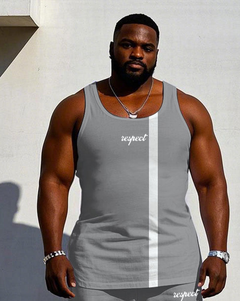 Big & Tall Gray Hawaiian Colorblock Vest Pants Set for big men view 2