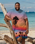 Big & Tall Hawaiian Gradient T-Shirt Shorts Set for big men view 1