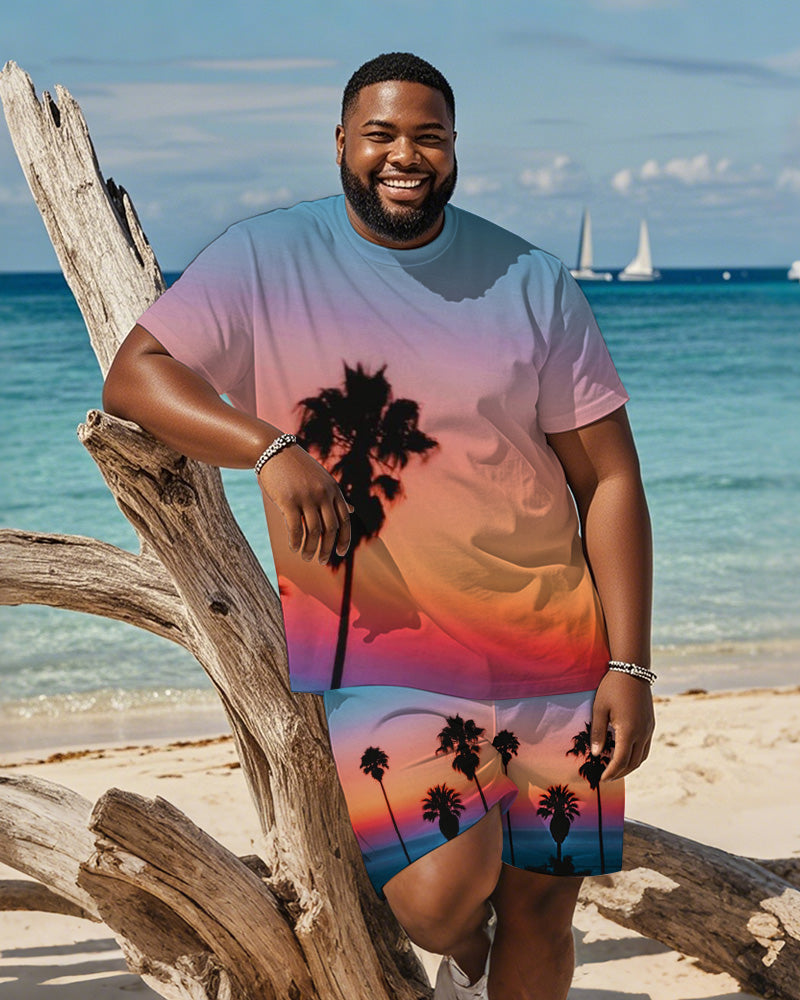 Big & Tall Hawaiian Gradient T-Shirt Shorts Set for big men view 1