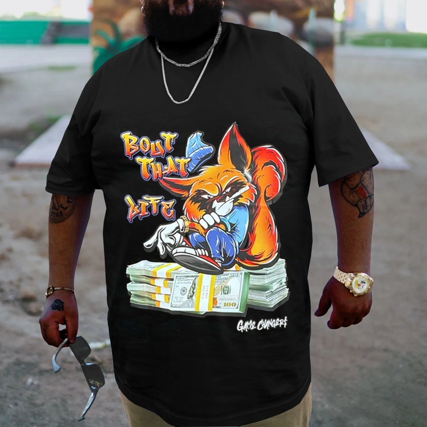 Big & Tall Black Streetwear T-Shirt for big men view 3