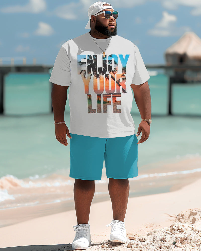 Big & Tall Hawaiian Gradient T-Shirt Shorts Set for big men view 2