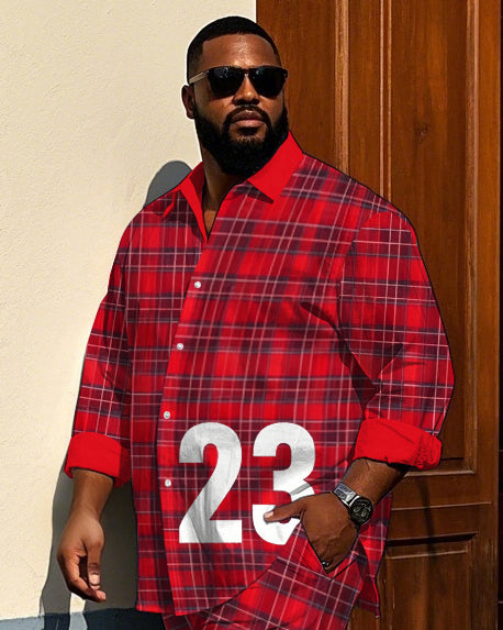 Big & Tall Red Plaid T-Shirt Pants Set for big men view 2