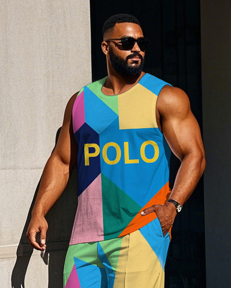 Big & Tall Colorblock Graphic Vest Pants Set for big men view 2
