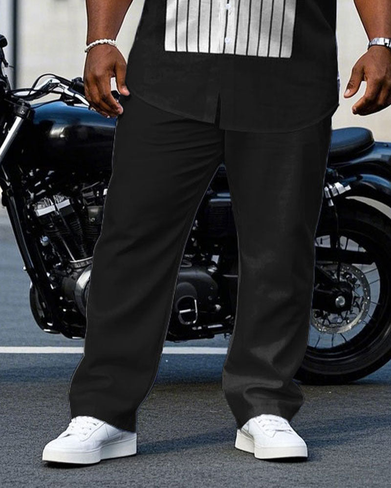 Big & Tall Black Striped T-Shirt Pants Set for big men view 3