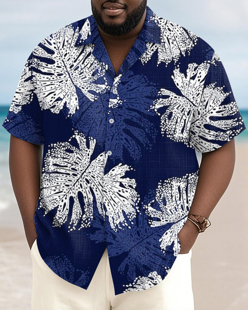 Big & Tall Blue Hawaiian Geometric Short Sleeve Shirt for big men view 1