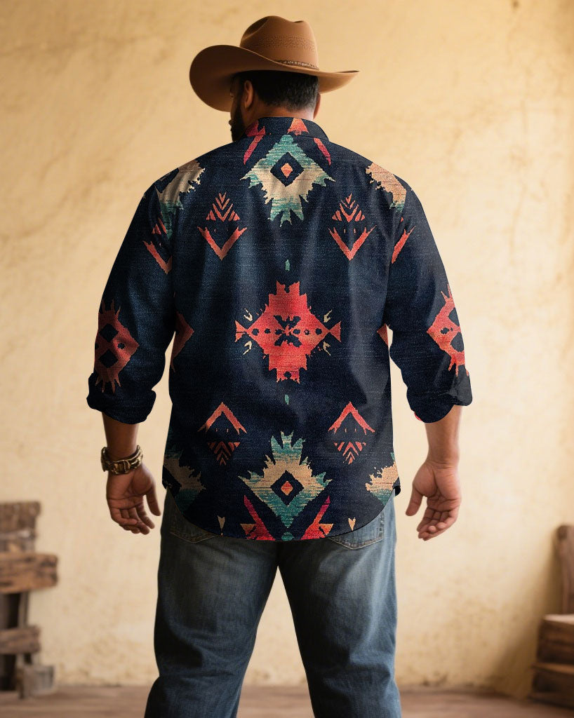 Big & Tall Blue Western Denim Long Sleeve Shirt for big men view 2