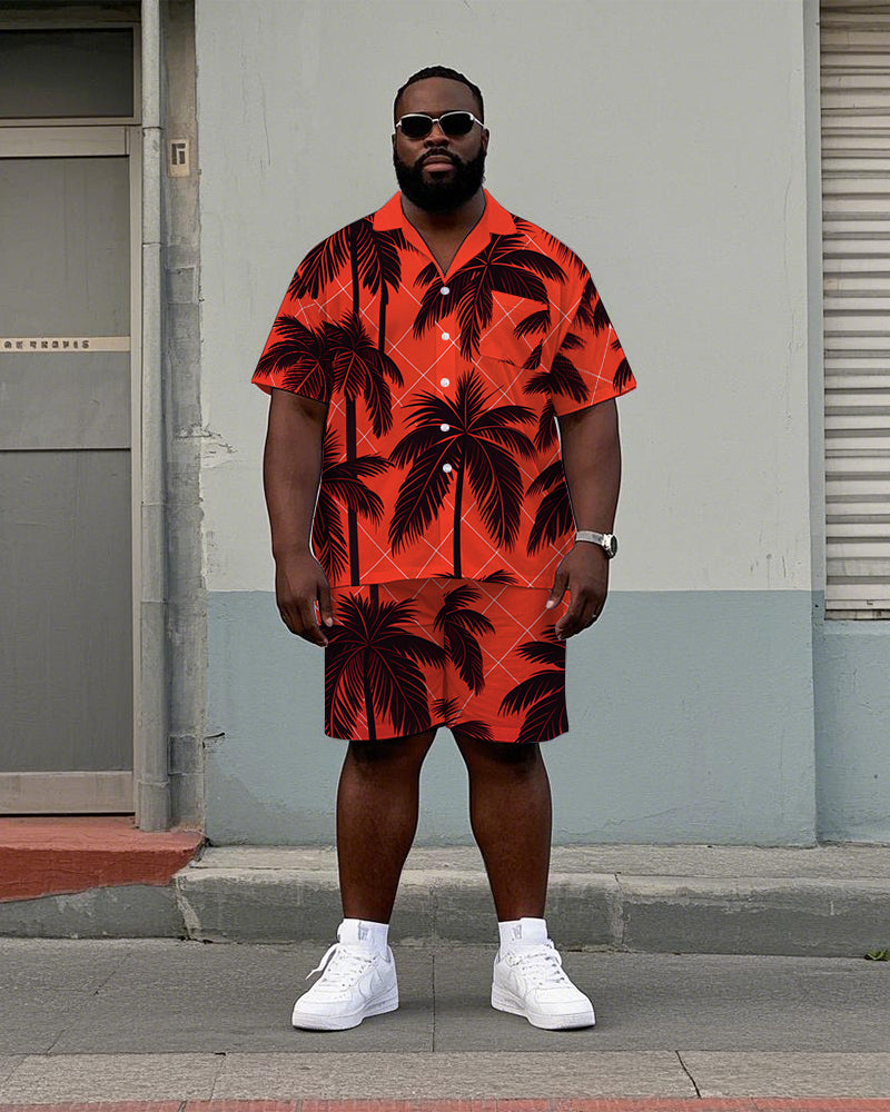 Big & Tall Tropical Plaid T-Shirt Shorts Set for big men view 1