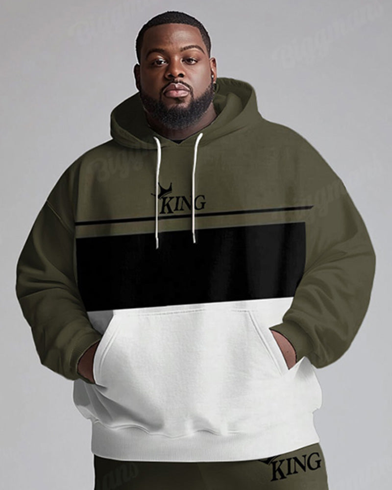 Big & Tall Black Green Graphic Hoodie Sweatpants Set for big men view 2