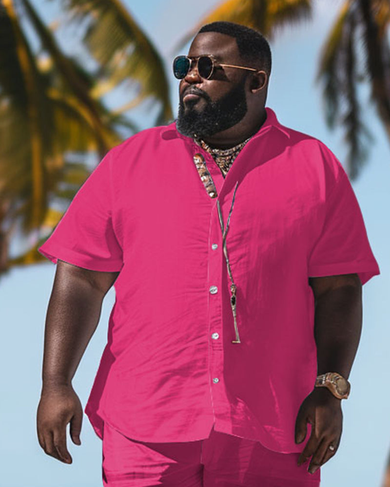 Big & Tall Pink Solid Color T-Shirt Shorts Set for big men view 2