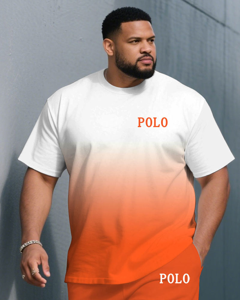 Big & Tall Orange Gradient T-Shirt Shorts Set for big men view 2