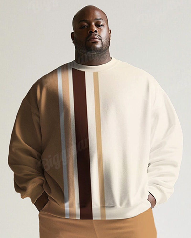 Big & Tall Khaki Striped Graphic Two-piece Set for big men view 2