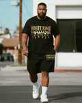 Big & Tall White Graphic Graffiti T-Shirt Shorts Set for big men view 1