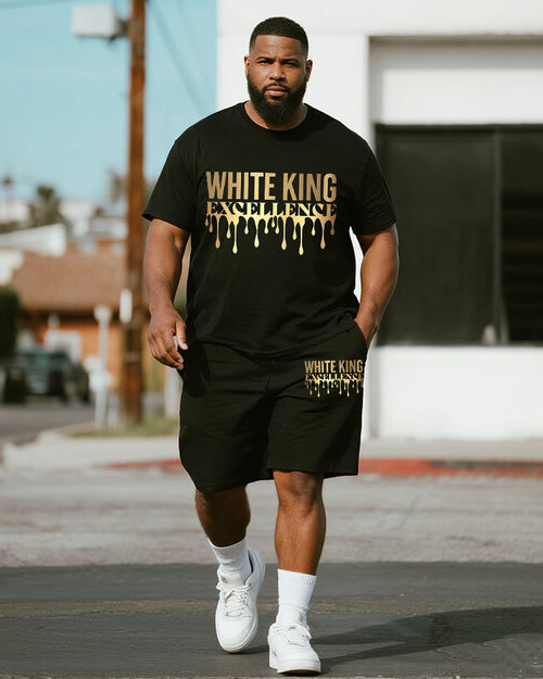 Big & Tall White Graphic Graffiti T-Shirt Shorts Set for big men view 1
