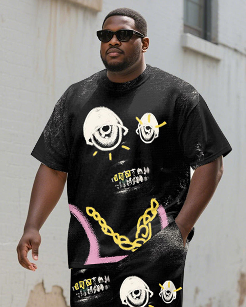 Big & Tall Graphic Graffiti T-Shirt Shorts Set for big men view 2
