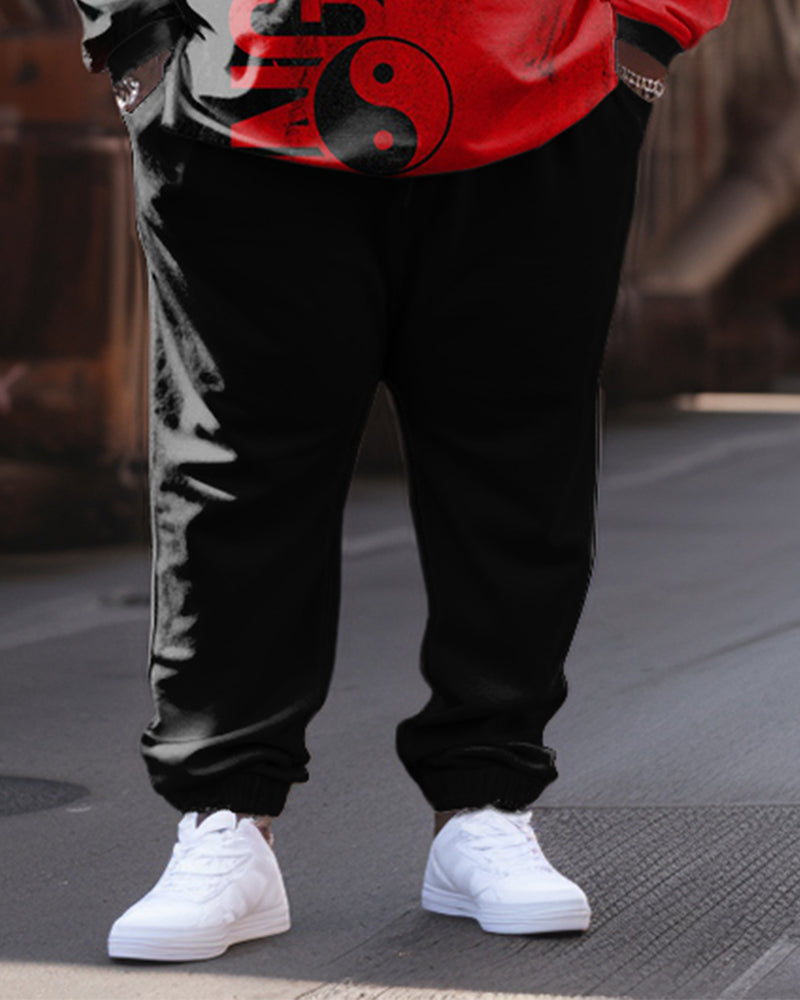 Big & Tall Black Red Colorblock Hoodie Pants Set for men view 3