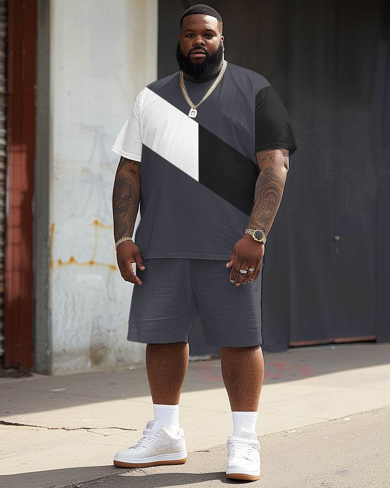 Big & Tall Gray Colorblock T-Shirt Shorts Set for big men view 2