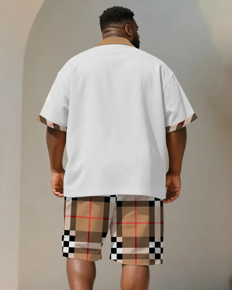 Big & Tall Khaki Graphic T-Shirt Shorts Set for big men view 4