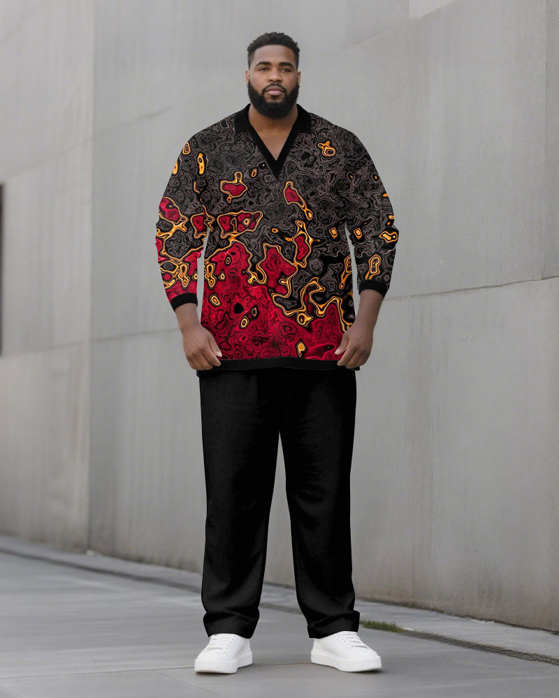 Big & Tall Black Red Geometric Two-piece Set for big men view 1