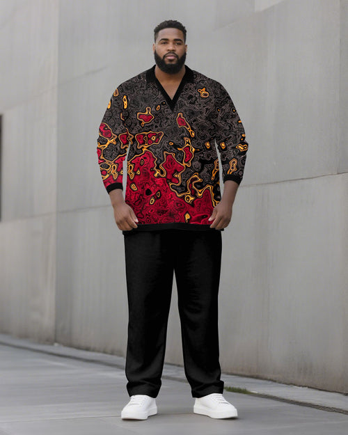 Big & Tall Black Red Geometric Two-piece Set for big men view 1