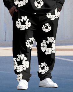 Big & Tall Denim Graphic Floral Hoodie Sweatpants Set for big men view 3