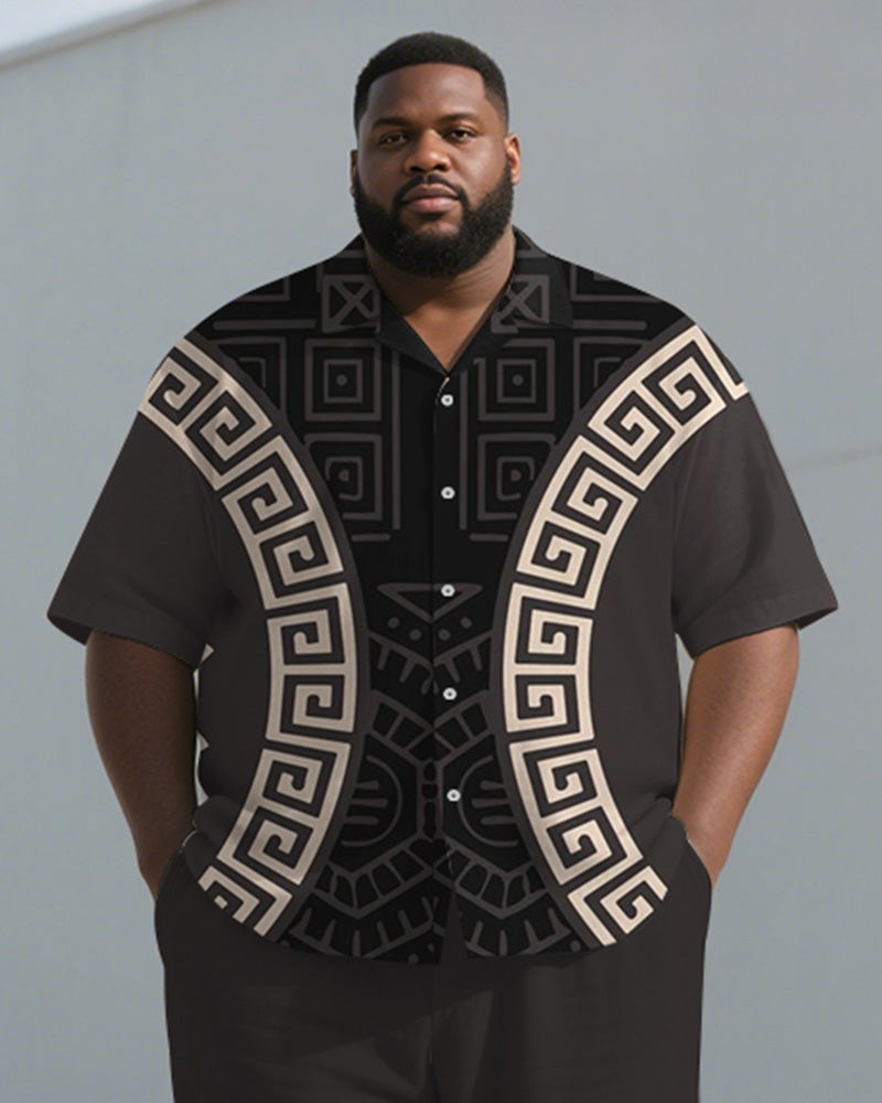 Big & Tall Brown Geometric Graphic T-Shirt Pants Set for big men view 2
