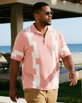 Big & Tall Pink Colorblock Geometric Polo Shirt for big men