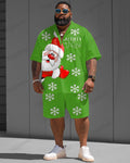 Big & Tall Green Graphic T-Shirt Shorts Set for big men view 1