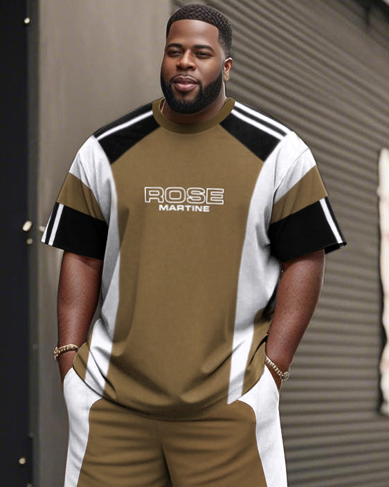 Big & Tall Striped Graphic T-Shirt Shorts Set for big men view 2