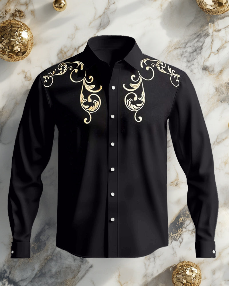 Big & Tall Black Graphic Floral Long Sleeve Shirt for big men view 2