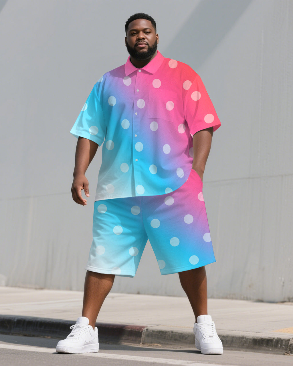 Big & Tall Gradient T-Shirt Shorts Set for big men view 1