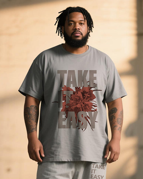 Big & Tall Graphic Graffiti Floral T-Shirt Pants Set for big men view 2