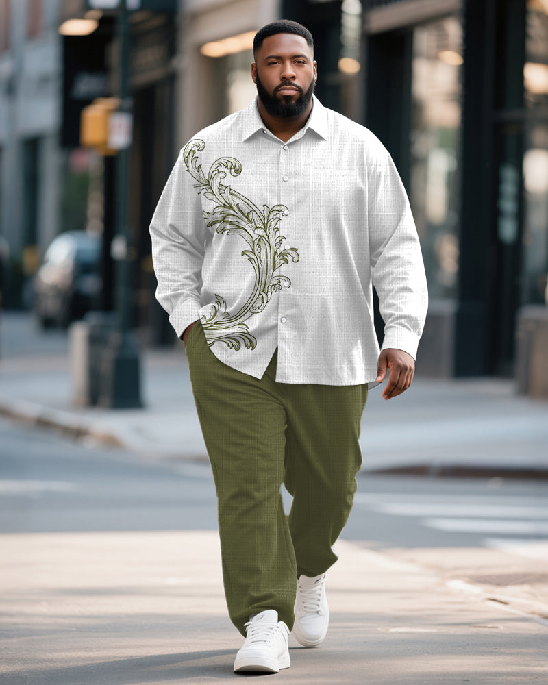 Big & Tall Green Graphic Patchwork T-Shirt Pants Set for big men view 1