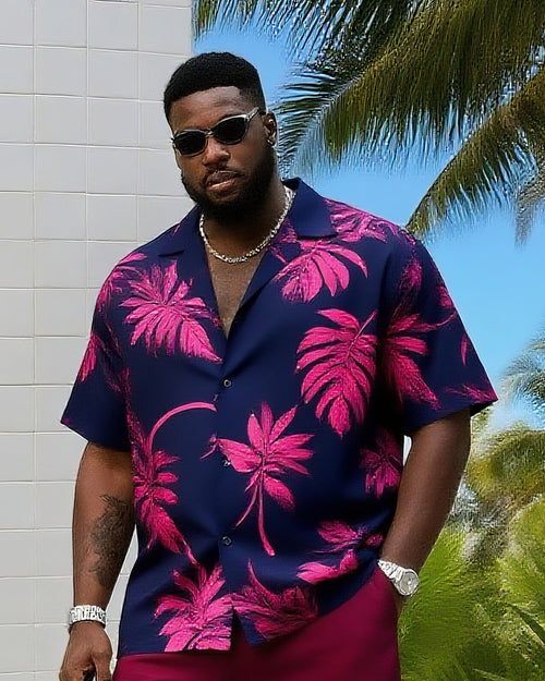 Big & Tall Hawaiian Colorblock T-Shirt Shorts Set for big men view 2