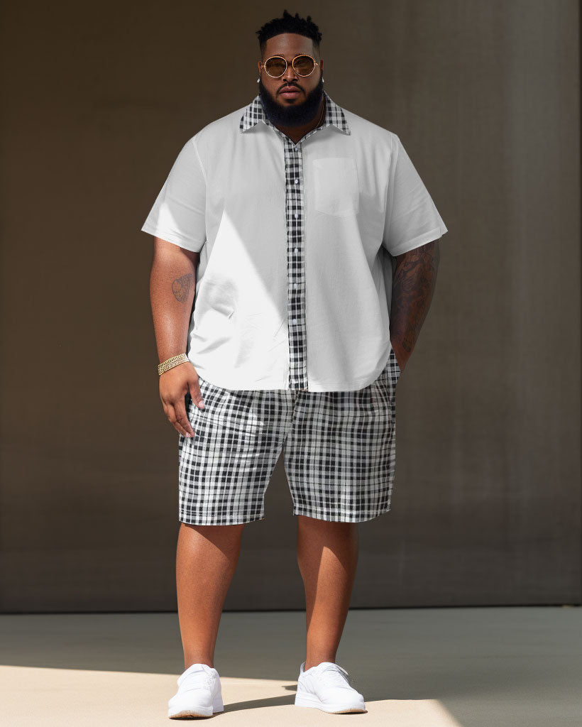Big & Tall Colorblock Plaid T-Shirt Shorts Set for big men view 1