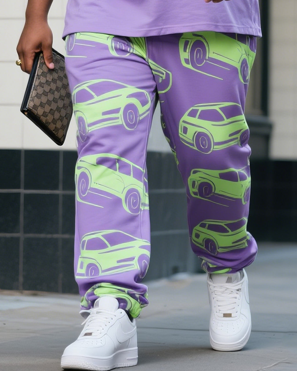 Big & Tall Green Graphic Streetwear Two-piece Set for big men view 3