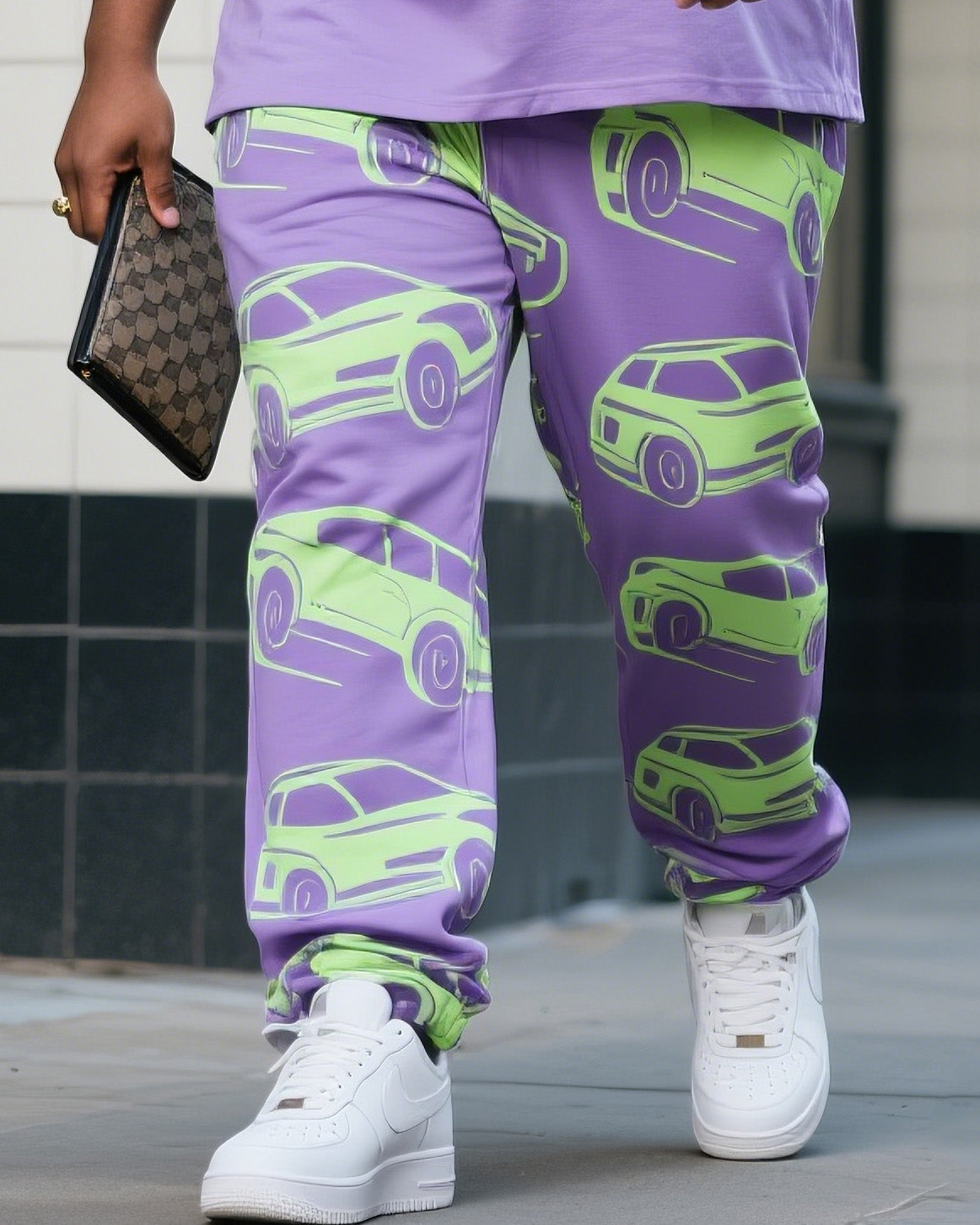 Big & Tall Green Graphic Streetwear Two-piece Set for big men view 3