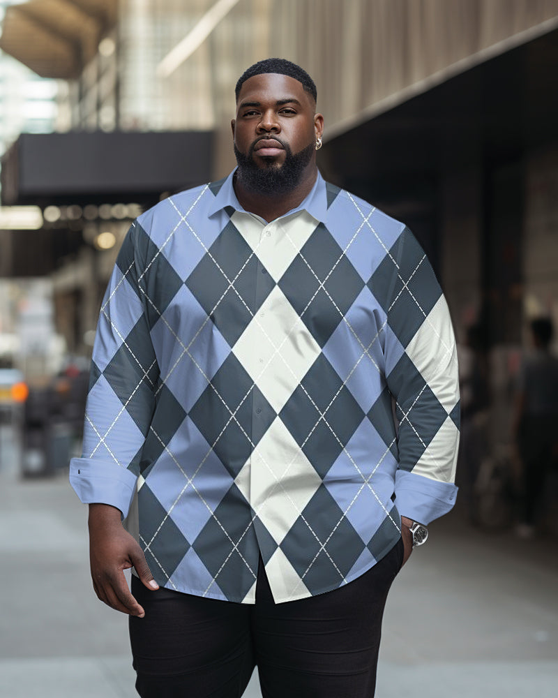 Big & Tall Blue Plaid Business Casual Shirt Pants Set for big men