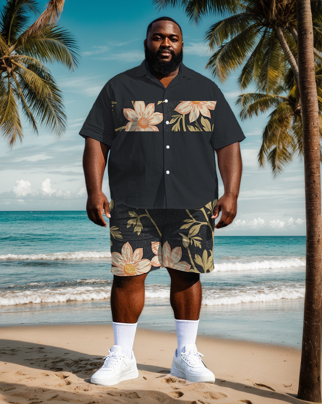 Big & Tall Colorblock Striped T-Shirt Shorts Set for big men view 1