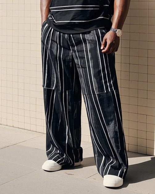Big & Tall Striped Patchwork Vest Pants Set for big men view 4