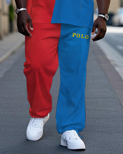 Big & Tall Blue Red Colorblock T-Shirt Pants Set for big men view 3