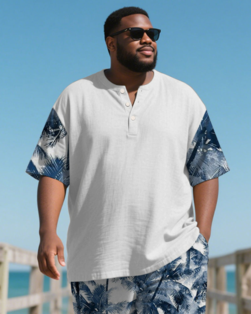 Big & Tall Blue Hawaiian Graphic T-Shirt Shorts Set for big men view 2
