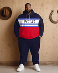 Big & Tall White Blue Hoodie Sweatpants Set for big men view 1
