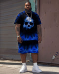 Big & Tall Streetwear Skull T-Shirt Shorts Set for big men view 1