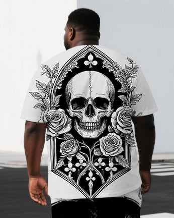 Big & Tall Graphic Skull T-Shirt Shorts Set for big men view 2
