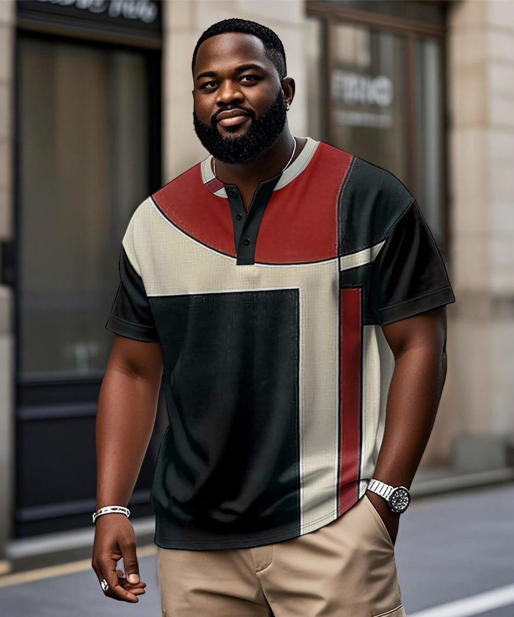 Big & Tall Black Red Geometric T-Shirt for big men view 1