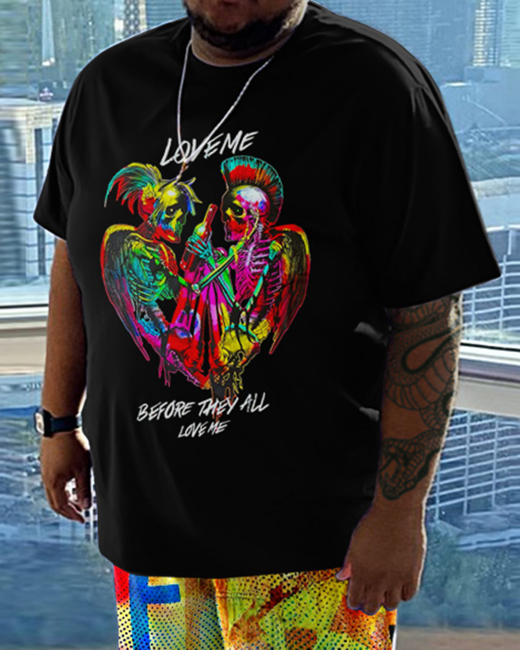 Big & Tall Skull T-Shirt Shorts Set for big men view 2